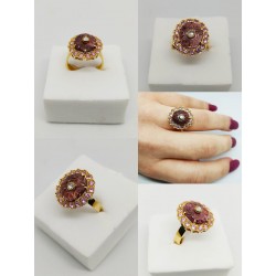 Anello Tormalina, Zaffiri Rosa e Diamante e Oro Giallo