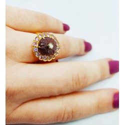 Anello Tormalina, Zaffiri Rosa e Diamante e Oro Giallo